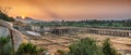 View of sunrise at Pushkarni, Sri Krishna tank in ruins. Hampi, karnataka, India