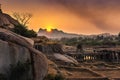 View of sunrise at Pushkarni, Sri Krishna tank in ruins. Hampi, karnataka, India