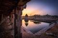 View of sunrise at Pushkarni, Sri Krishna tank in ruins. Hampi, karnataka, India