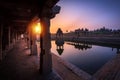 View of sunrise at Pushkarni, Sri Krishna tank in ruins. Hampi, karnataka, India