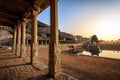 View of sunrise at Pushkarni, Sri Krishna tank in ruins. Hampi, karnataka, India