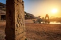 View of sunrise at Pushkarni, Sri Krishna tank in ruins. Hampi, karnataka, India