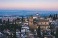 Sunrise skyline view of Albaicin district of Granada from Sacromonte, andalucia, spain Royalty Free Stock Photo