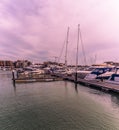A view at sunset across Ocean Village marina in Southampton, UK Royalty Free Stock Photo