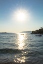 Sunset at sea in Montenegro. Reflection of sunlight in sea water. Royalty Free Stock Photo