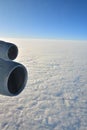 View of sunset from Airplane Window jet engine wing colorful Royalty Free Stock Photo