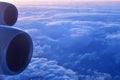 View of sunset from Airplane Window jet engine wing colorful Royalty Free Stock Photo