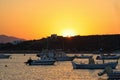 Sunset on the Aliki bay and beach - Cyclades island - Paros - Greece Royalty Free Stock Photo