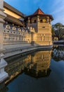 A view at sunset along the front of the Temple of the Sacred Tooth Relic in Kandy, Sri Lanka, Asia