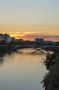 view of the sunset from the bridge over the ebro river Royalty Free Stock Photo