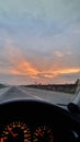 View of a sunset from a cockpit Royalty Free Stock Photo