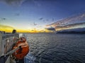 A view on a sunset from a Cook Straight ferry in New Zealand