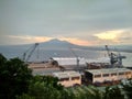 View of the sunset in the Gulf of Naples Mount Vesuvius and the port