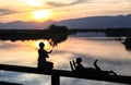 The view of sunset in Inle Lake Royalty Free Stock Photo