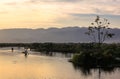 The view of sunset in Inle Lake Royalty Free Stock Photo