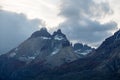 View at sunset of the landscape of the Torres del Paine mountains in autumn, Torres del Paine National Park, Chile Royalty Free Stock Photo