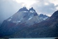 View at sunset of the landscape of the Torres del Paine mountains in autumn, Torres del Paine National Park, Chile Royalty Free Stock Photo