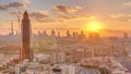 View of sunset in luxury Dubai city at sunset aerial timelapse