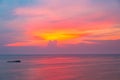 View of sunset into the ocean with twilight sky Royalty Free Stock Photo