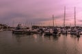 A view at sunset of the Ocean Village marina in Southampton, UK Royalty Free Stock Photo