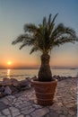 A view at sunset out to sea from the quayside in the town of Izola, Slovenia Royalty Free Stock Photo