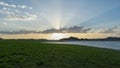 View of sunset over the bay. Ebro river, Spain. Royalty Free Stock Photo