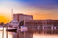 Sunset over boats and Harbor in Hampton Virginia