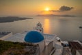 View of the sunset over the caldera, Catholic Church, Fira, Thira, Santorini, Greece Royalty Free Stock Photo