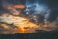 View of sunset over sea and evening dramatic sky, Alanya Royalty Free Stock Photo