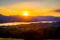 View of sunset over Windermere in Lake District, a region and national park in Cumbria in northwest England Royalty Free Stock Photo