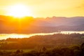 View of sunset over Windermere in Lake District, a region and national park in Cumbria in northwest England Royalty Free Stock Photo