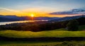 View of sunset over Windermere in Lake District, a region and national park in Cumbria in northwest England Royalty Free Stock Photo