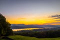 View of sunset over Windermere in Lake District, a region and national park in Cumbria in northwest England Royalty Free Stock Photo