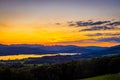 View of sunset over Windermere in Lake District, a region and national park in Cumbria in northwest England Royalty Free Stock Photo