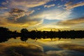 View of sunset reflect on river, Siem Reap, Cambodia. Royalty Free Stock Photo