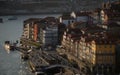 View at sunset of ribeira district city of porto,