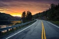 Sunset on the road somewhere in Gaspesie, Quebec, Canada