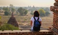 View of sunset on temple in Bagan, Myanmar Royalty Free Stock Photo