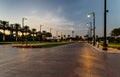 View at sunset to the decoratively decorated alley in front of the Zaabeel Palace in the Dubai city, United Arab Emirates