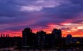 View of the sunset from Valdebebas with Madrid`s four towers in the background Royalty Free Stock Photo