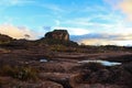 View of the sunset and the vegetation from the top of Mount Roraima Royalty Free Stock Photo