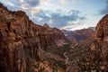 Sunset view of Zion National park from Zion Canyon Overlook trail Royalty Free Stock Photo