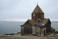 View of Surb Arakelots church in winter, Sevanavank, Armenia