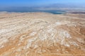 View of surrounding land and the Dead Sea from Masada, an ancient Jewish fortress in the desert of Israel Royalty Free Stock Photo