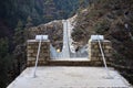 View from the suspension bridge over Dudh Koshi River on route to Namche Bazar, Khumjung, Solu Khumbu, Nepal. Royalty Free Stock Photo