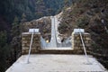 View from the suspension bridge over Dudh Koshi River on route to Namche Bazar, Khumjung, Solu Khumbu, Nepal.