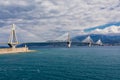 View of suspension bridge Rio-Antirio in Greece Royalty Free Stock Photo