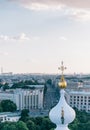 View of the Suvorovsky prospect from the observation deck of the bell tower of the Smolny Cathedral. Royalty Free Stock Photo