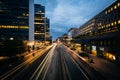 View of SveavÃÂ¤gen at twilight, in Norrmalm, Stockholm, Sweden. Royalty Free Stock Photo