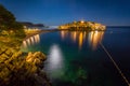 The view of Sveti Stefan sea islet at night